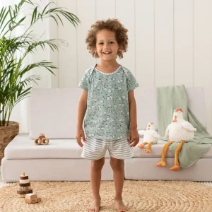 Conjunto de pijama para niños de manga corta de algodón Olive Chicken Run