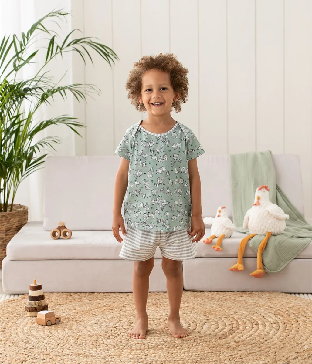 Conjunto de pijama para niños de manga corta de algodón Olive Chicken Run