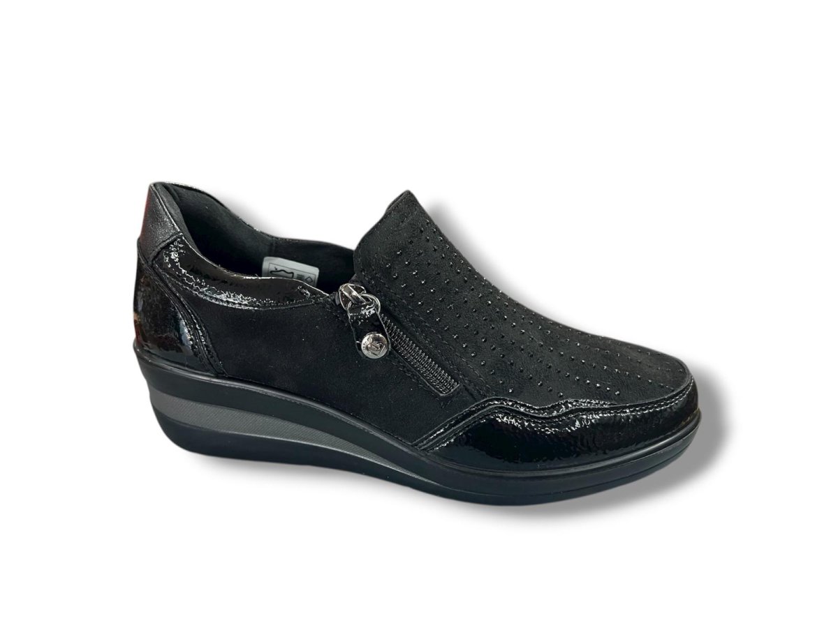 AMD 29385 Zapato para señora en antelina con cremalleras laterales y fantasía de color negro - Imagen 3