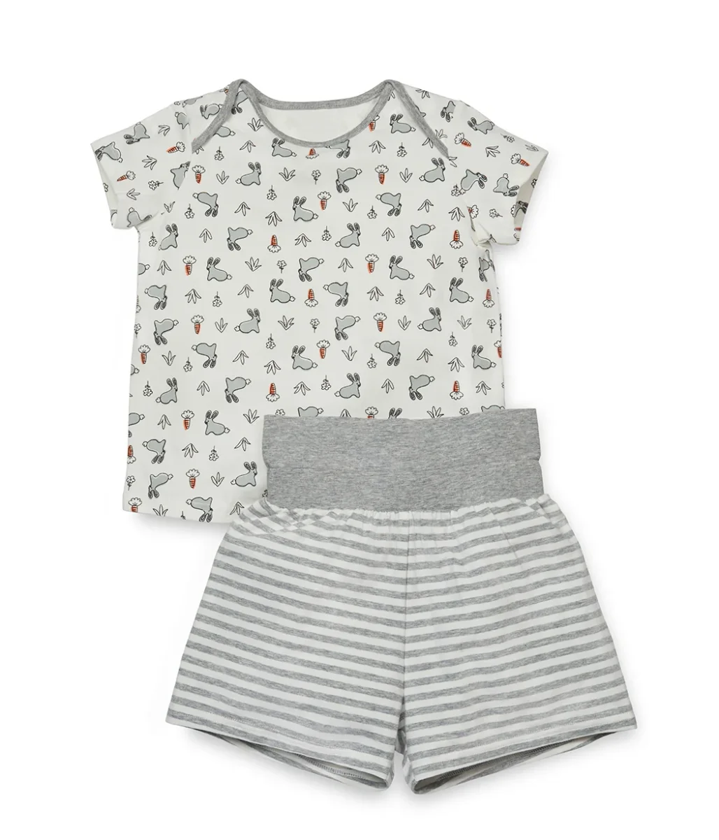 Conjunto de Pijama Infantil Manga Corta Algodón Conejito Blanco - Imagen 6