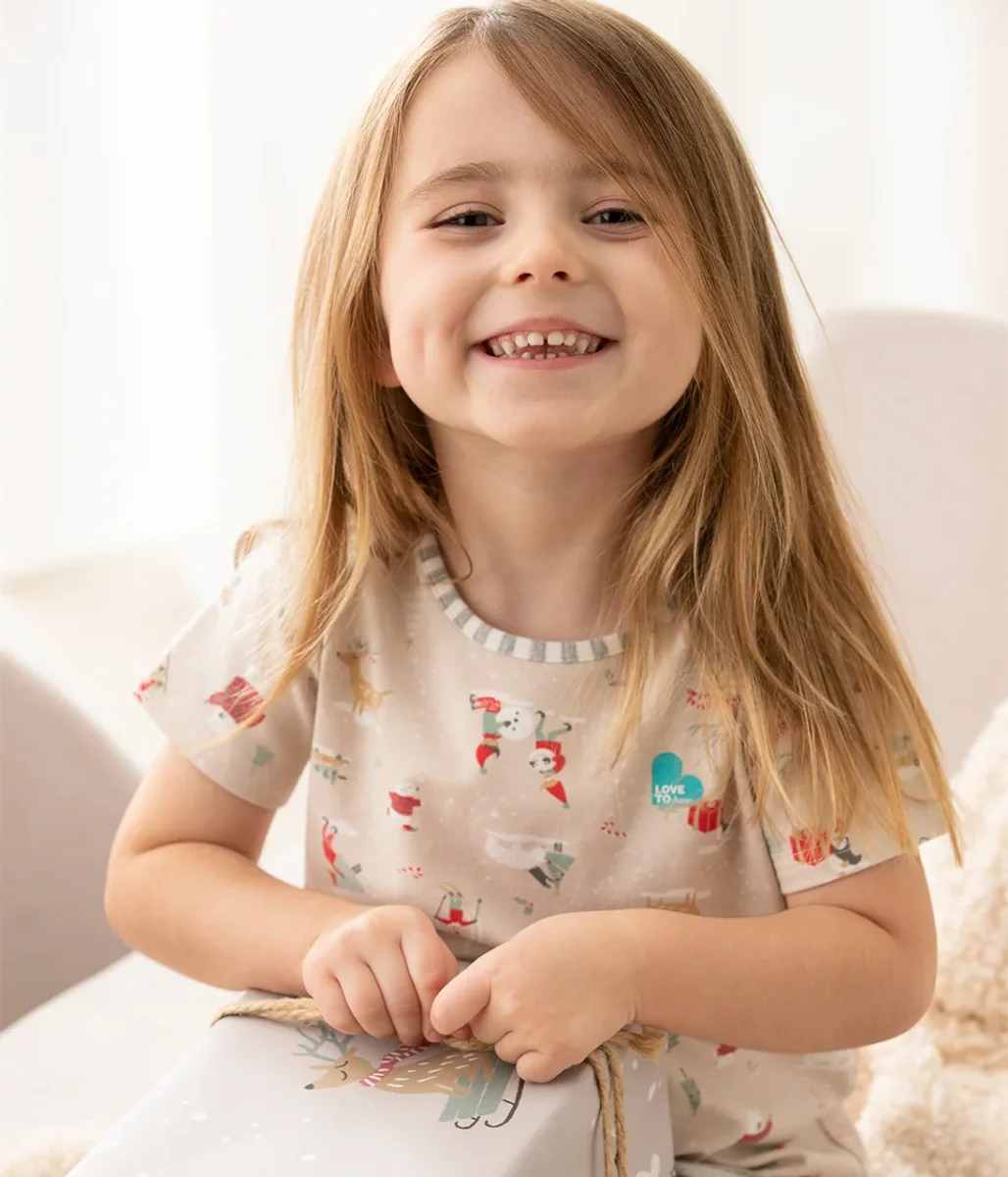 Conjunto de Pijama para Niños Manga Corta Algodón Beige Snow Party - Imagen 3