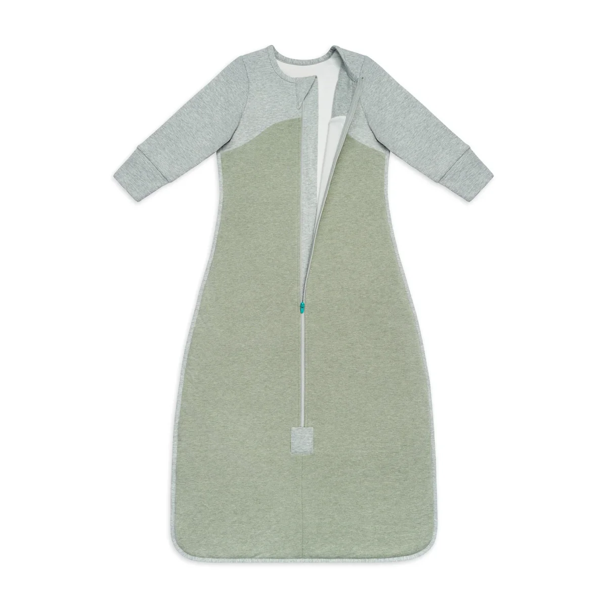 Saco de dormir manga larga 1,5 TOG algodón orgánico Oliva - Imagen 5