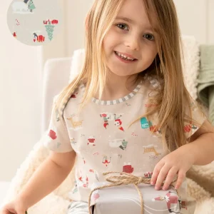 Conjunto de Pijama para Niños Manga Corta Algodón Beige Snow Party