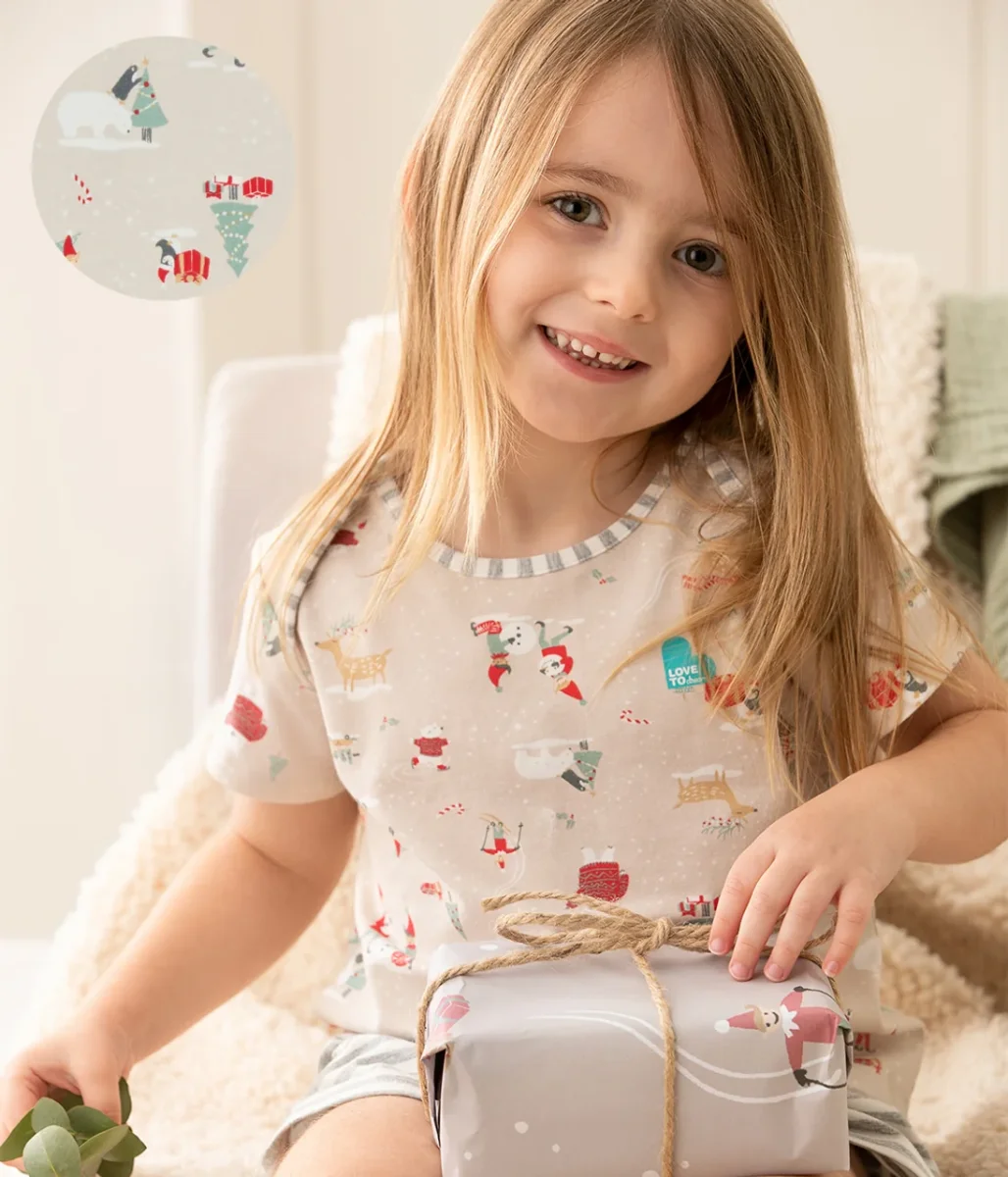 Conjunto de Pijama para Niños Manga Corta Algodón Beige Snow Party - Imagen 2