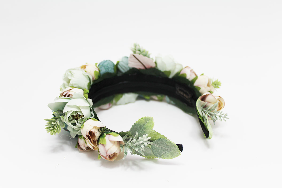 Diadema flores tonos verdes niña - Imagen 2