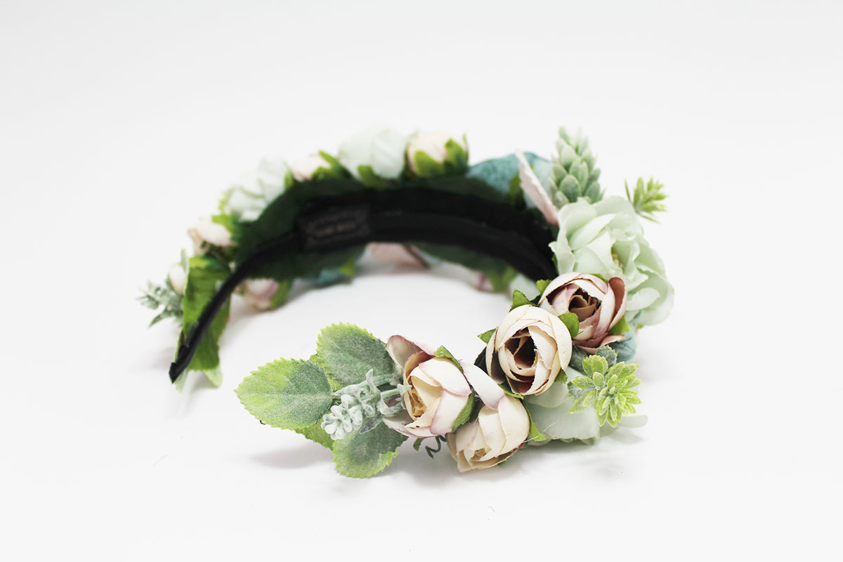 Diadema flores tonos verdes niña - Imagen 6