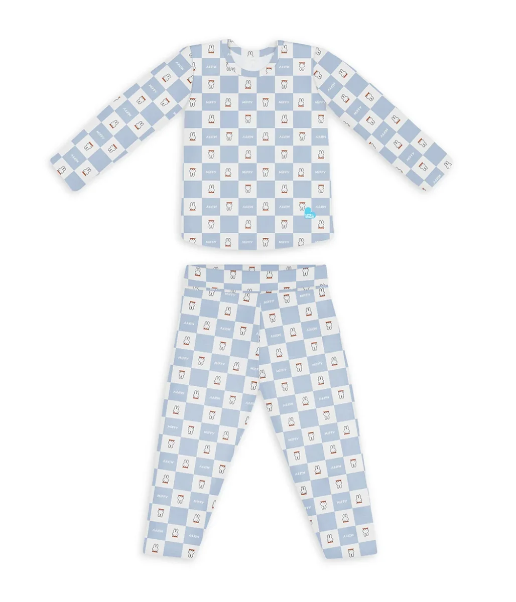 Pijama infantil manga larga de viscosa de bambú Azul Miffy a cuadros - Imagen 3