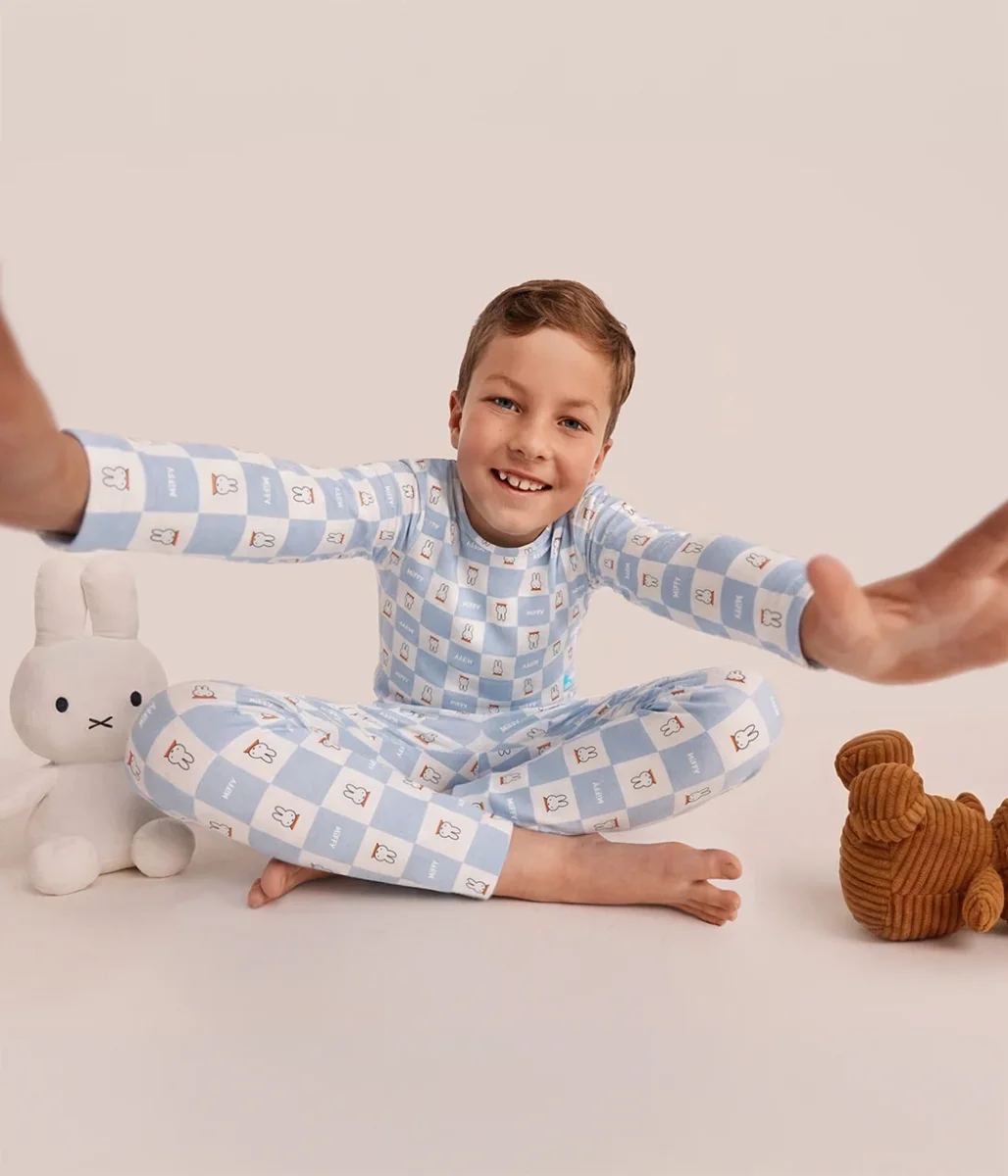 Pijama infantil manga larga de viscosa de bambú Azul Miffy a cuadros - Imagen 6