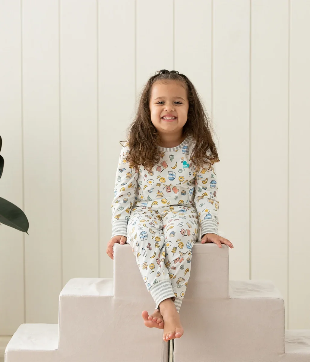 Conjunto de pijama para niños de manga larga de algodón blanco Desayuno - Imagen 5