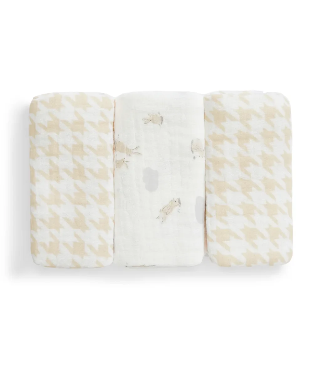 Toallitas Pack de 3 Muselina Blanco Mini Nube Conejito