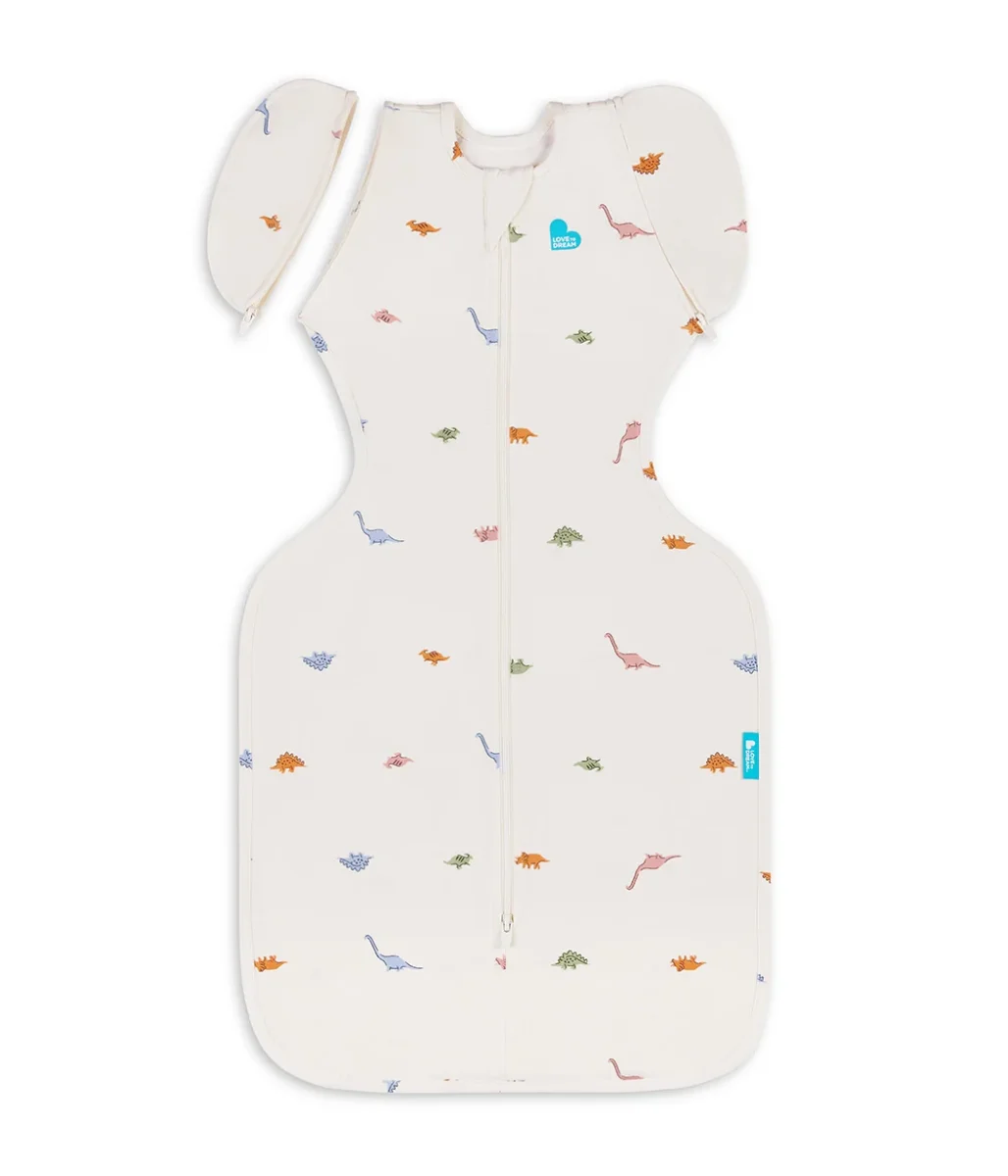 Swaddle Up™ Saco de dormir de transición 2 en 1 1.0 TOG Algodón Crema Dino Snore - Imagen 3
