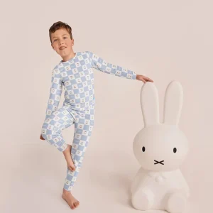 Pijama infantil manga larga de viscosa de bambú Azul Miffy a cuadros