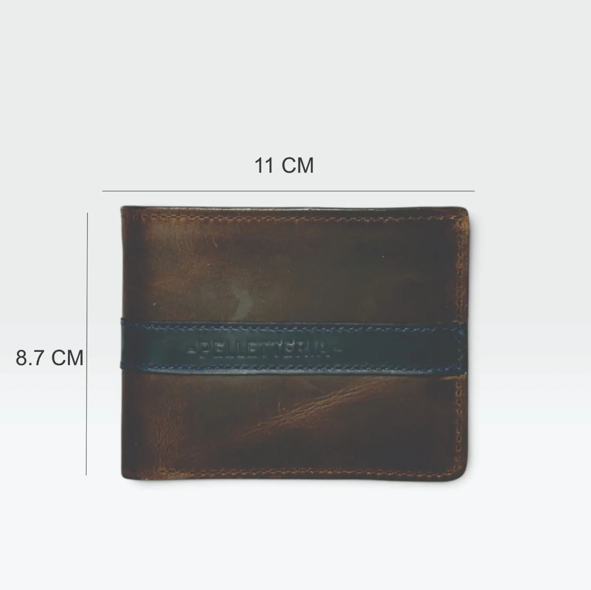 Billetera Hombre Cuero Pull-Up Café con Franja Azul y RFID - Imagen 6