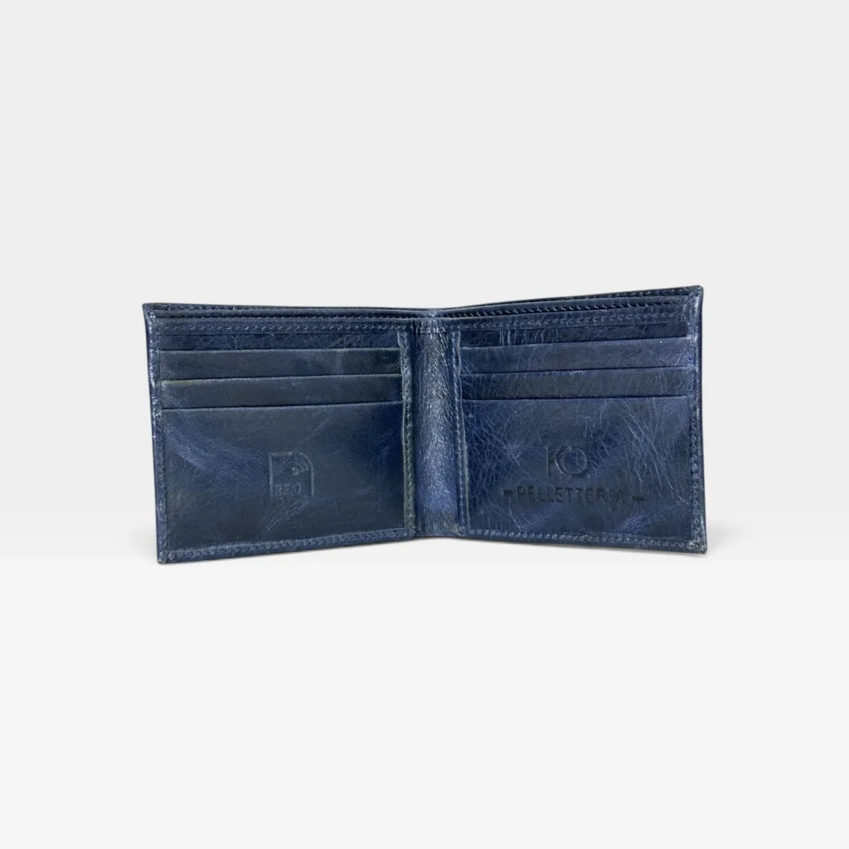 Billetera Hombre Cuero Azul Traslúcido Bordado RFID - Imagen 3
