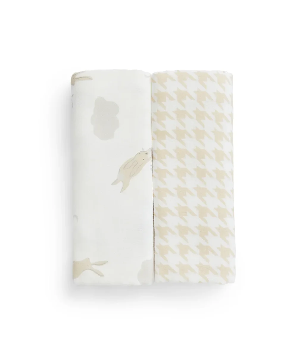 Paños De Eructo Pack De 2 Muselina Blanco Nube Conejito - Imagen 5
