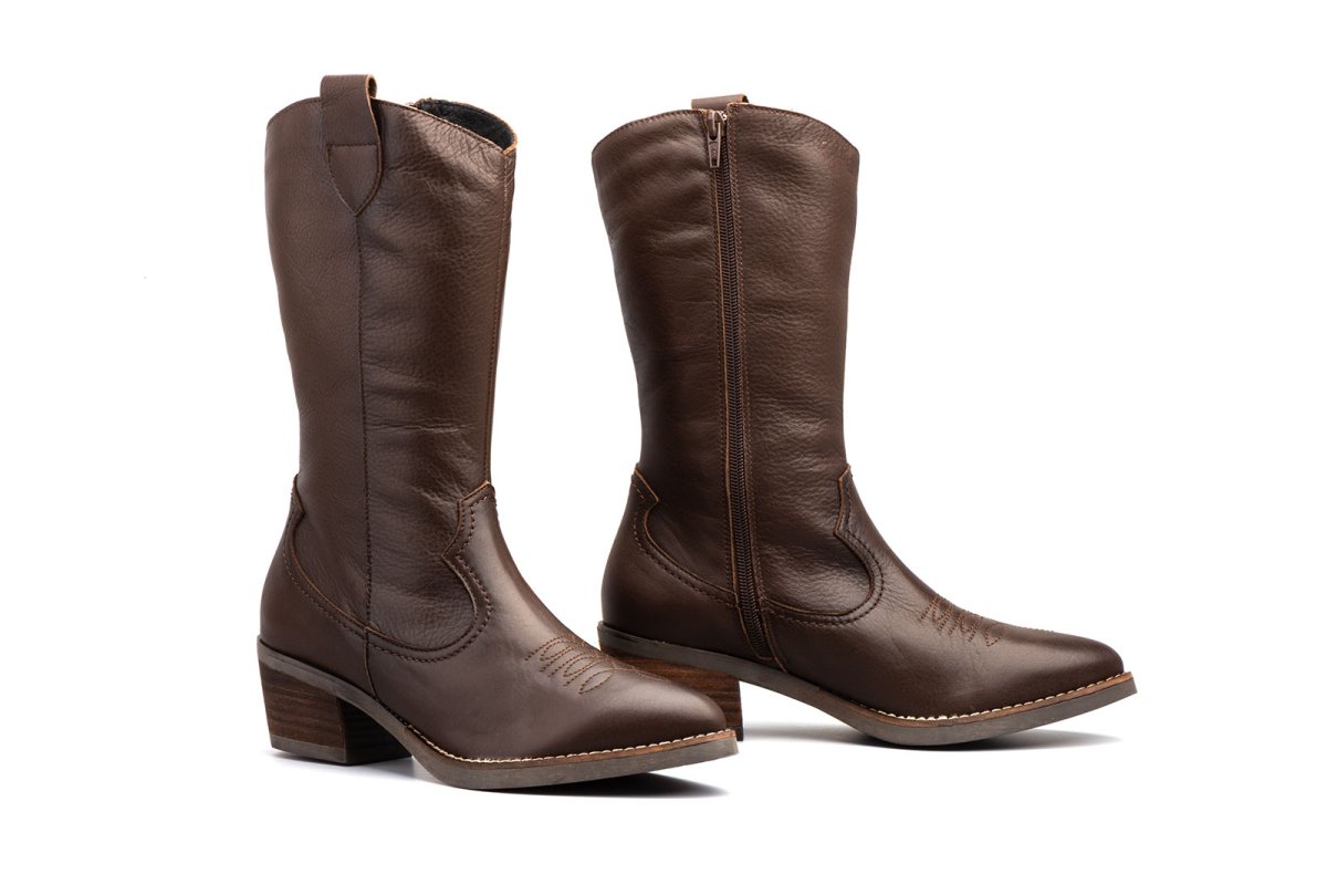 940 Bota para señora Cowboy en piel con tacón y cremallera lateral de color marrón ( hecho en España) - Imagen 2