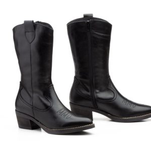 940 Bota para señora Cowboy en piel con tacón y cremallera lateral de color negro ( hecho en España)