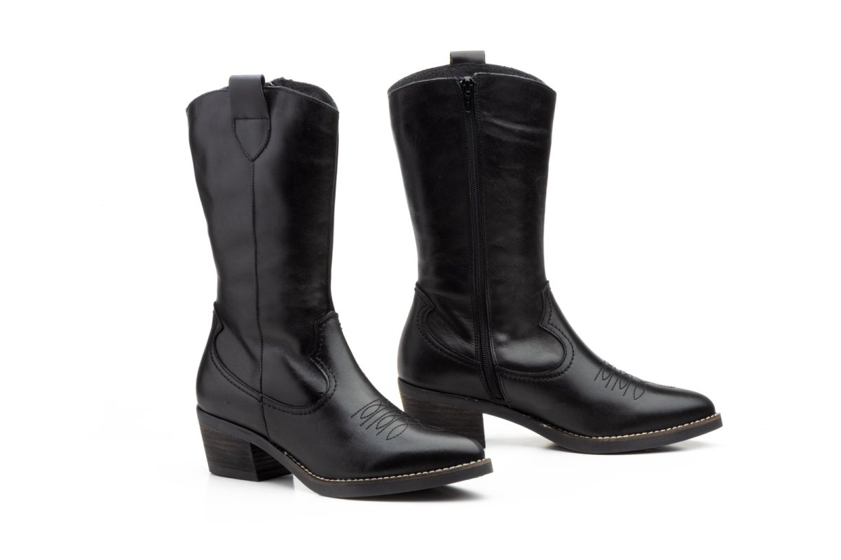 940 Bota para señora Cowboy en piel con tacón y cremallera lateral de color negro ( hecho en España) - Imagen 2