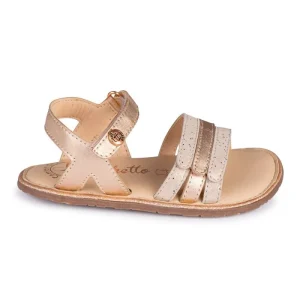 Sandalia Piel Barefoot con velcro Oro Rosado- CHETTO