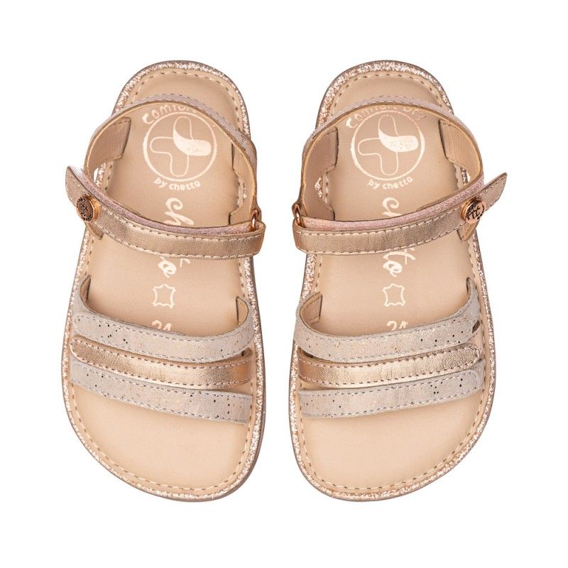 Sandalia Piel Barefoot con velcro Oro Rosado- CHETTO - Imagen 4