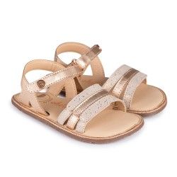 Sandalia Piel Barefoot con velcro Oro Rosado- CHETTO - Imagen 3