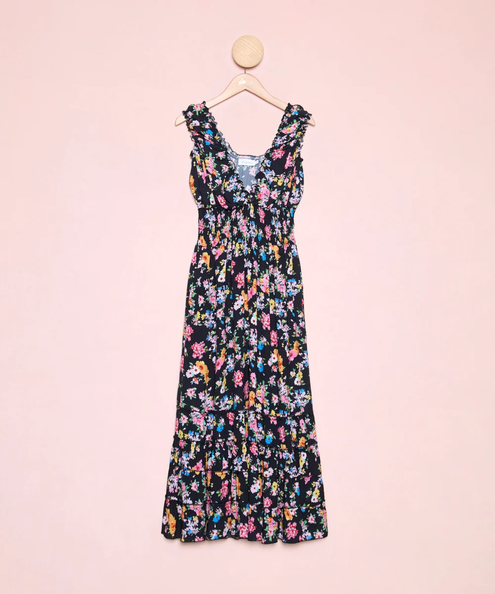 Vestido Celeste Dark Flowers